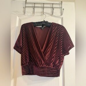 Dynamite Burgundy Velvet Pleated Wrap-Style Crop Top